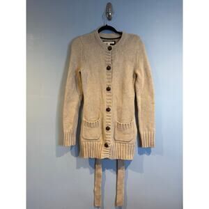 Sarsaparilla Beige Knit Cardigan Sweater Tie Back Elbow Patches